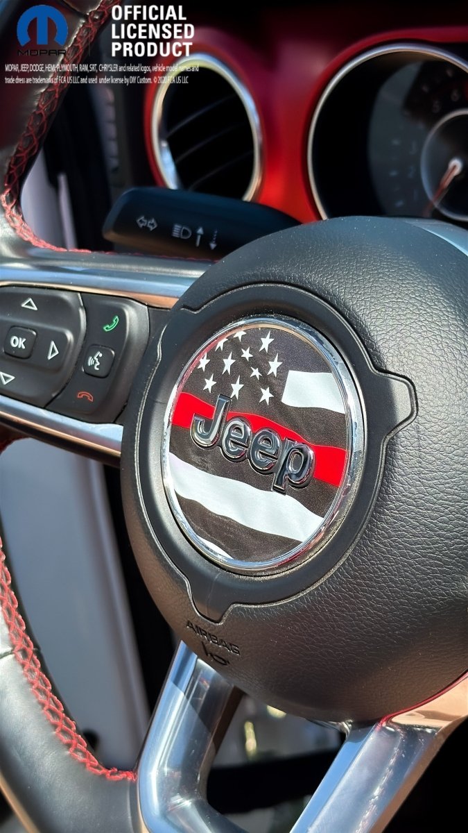 Jeep Wrangler JK Steering Wheel Circle Thin Red Line American Flag Vinyl Decal Sticker 2007-2017 - Tiny Wrapz