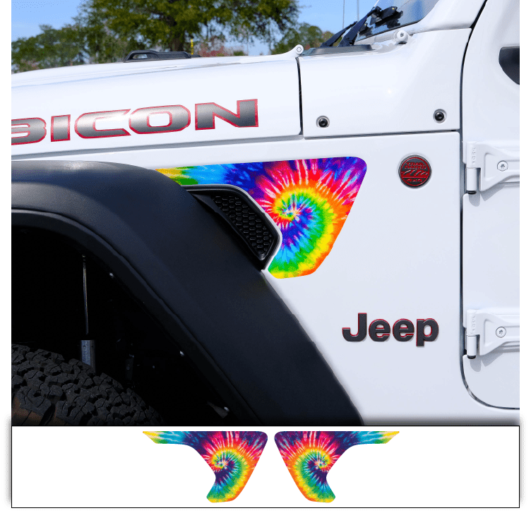 Jeep Fender Vent Decals Pair "Tie Dye" Fits 2018-2026 Wrangler JL & Gladiator - Tiny Wrapz