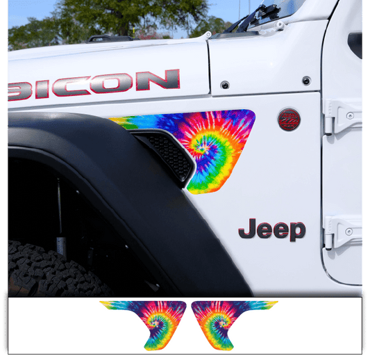 Jeep Fender Vent Decals Pair "Tie Dye" Fits 2018-2026 Wrangler JL & Gladiator - Tiny Wrapz