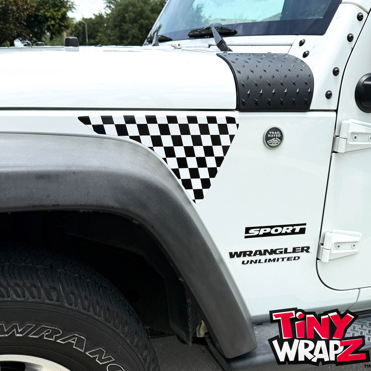 Jeep Fender Vent Decals Pair "Black & White Checkered Flag" Fits 2007-2017 Wrangler JK