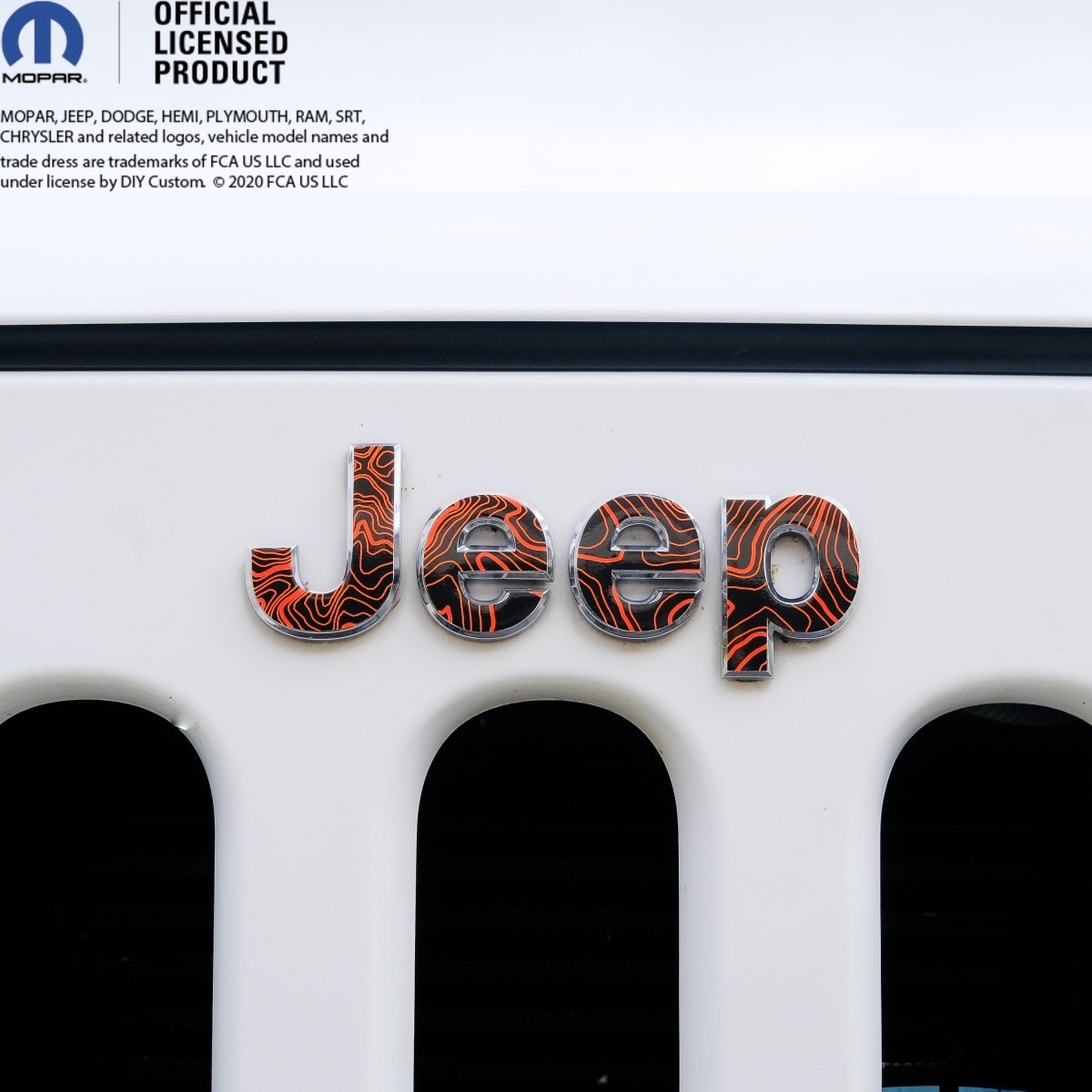 Jeep Emblem Overlay Decals -Topographic Black with Orange - Tiny Wrapz
