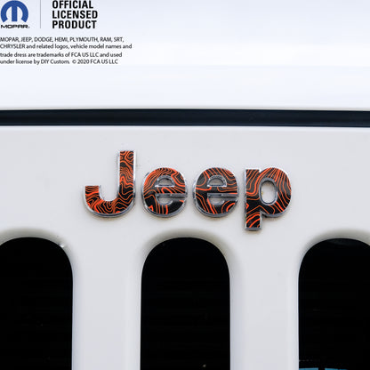 Jeep Emblem Overlay Decals -Topographic Black with Orange