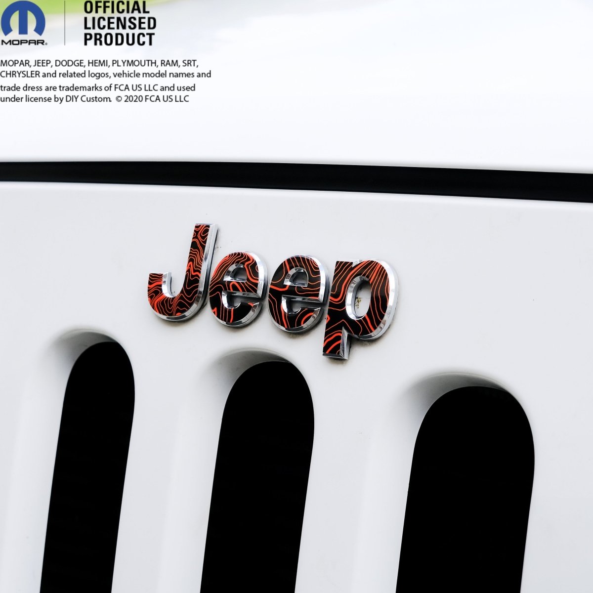 Jeep Emblem Overlay Decals -Topographic Black with Orange - Tiny Wrapz