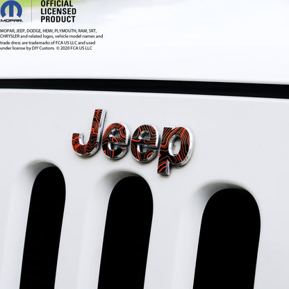 Jeep Emblem Overlay Decals -Topographic Black with Orange