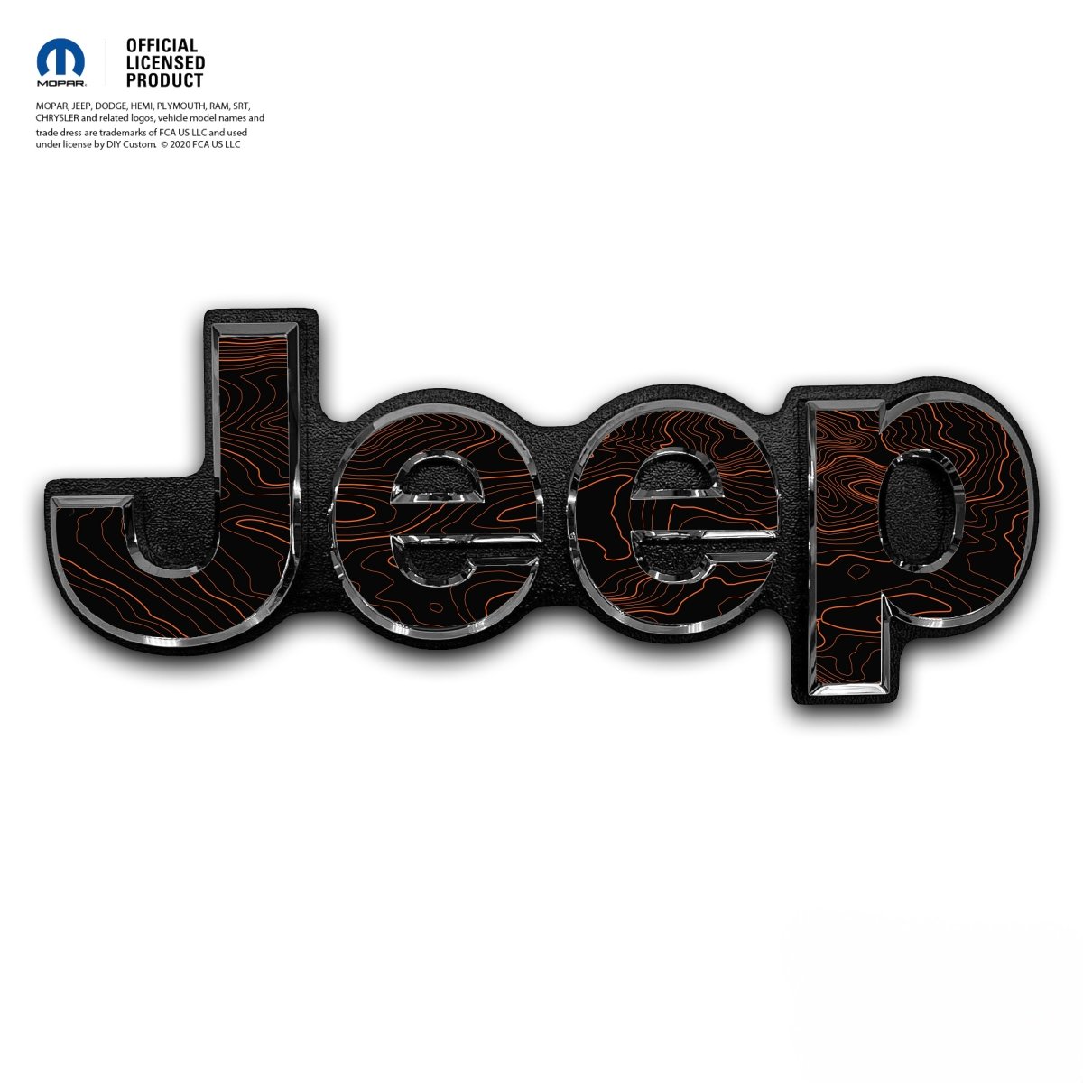 Jeep Emblem Overlay Decals -Topographic Black with Orange - Tiny Wrapz