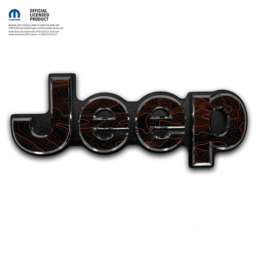 Jeep Emblem Overlay Decals -Topographic Black with Orange