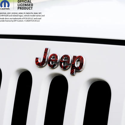 Jeep Emblem Overlay Decals -Topographic Black with Red