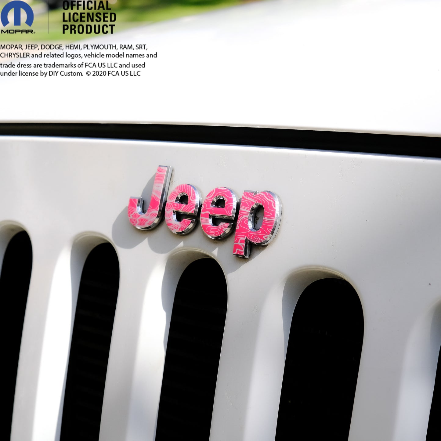 Jeep Emblem Overlay Decals -Topographic Pink with Gray