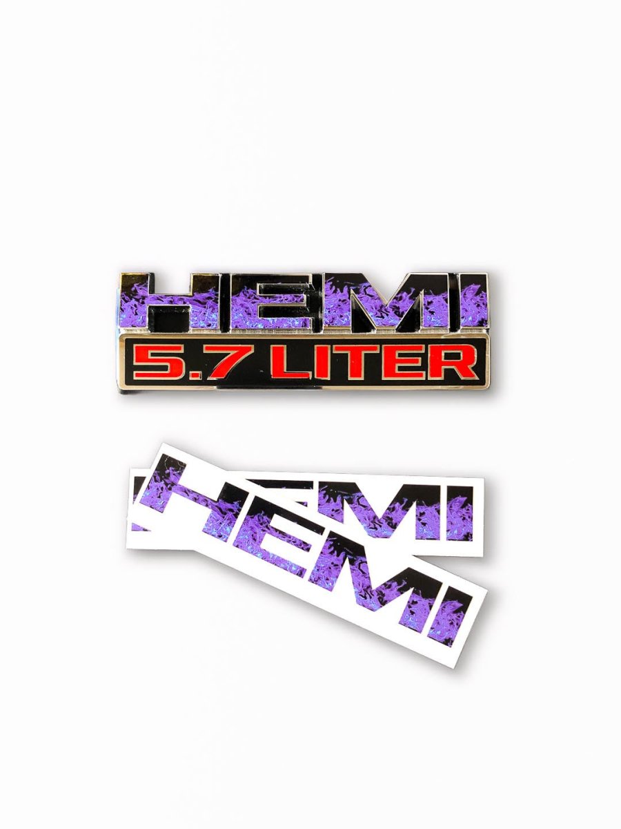 RAM 1500 HEMI Fender Emblem Overlay Decals (Pair) PURPLE FIRE FLAMES Fits 2013-2024 - Tiny Wrapz