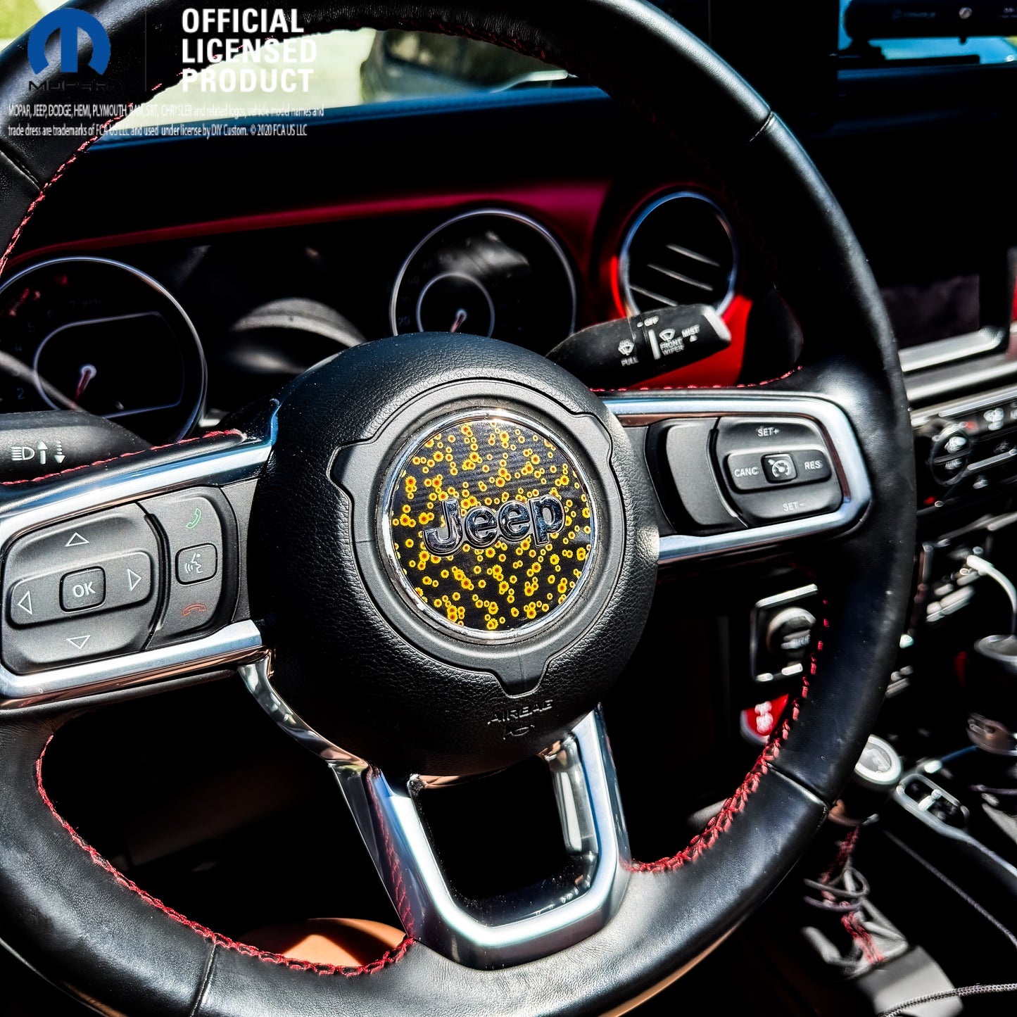 Jeep Wrangler JL Gladiator Steering Wheel Circle Yellow Sunflowers Vinyl Decal Sticker