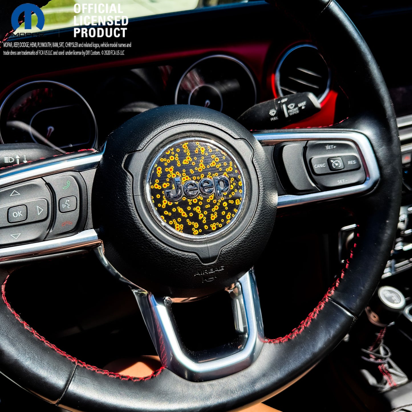 Jeep Wrangler JL Gladiator Steering Wheel Circle Yellow Sunflowers Vinyl Decal Sticker