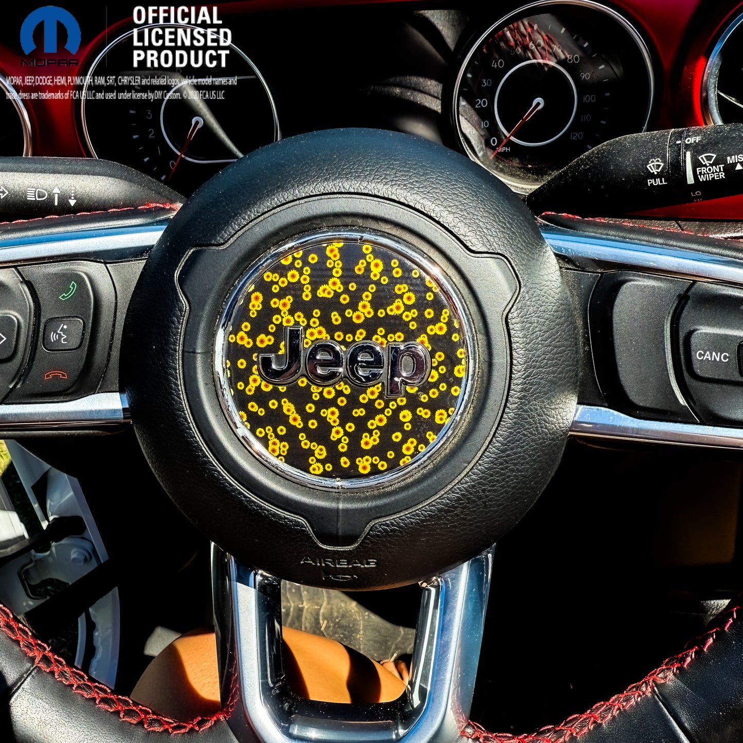 Jeep Wrangler JL Gladiator Steering Wheel Circle Yellow Sunflowers Vinyl Decal Sticker