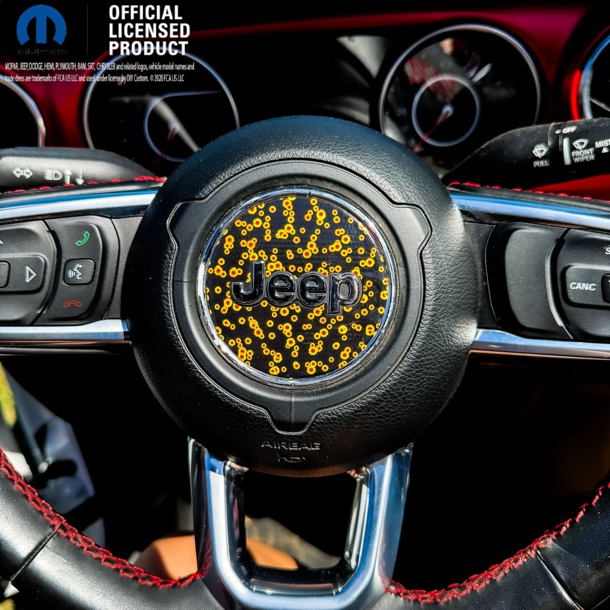 Jeep Wrangler JK Steering Wheel Circle Yellow Sunflowers Vinyl Decal Sticker 2007-2017 - Tiny Wrapz