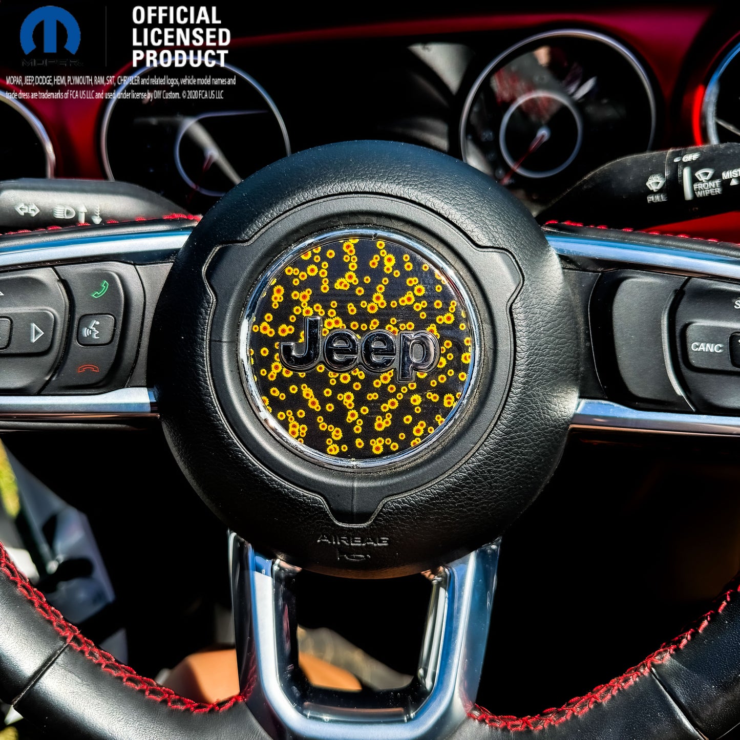 Jeep Wrangler JL Gladiator Steering Wheel Circle Yellow Sunflowers Vinyl Decal Sticker