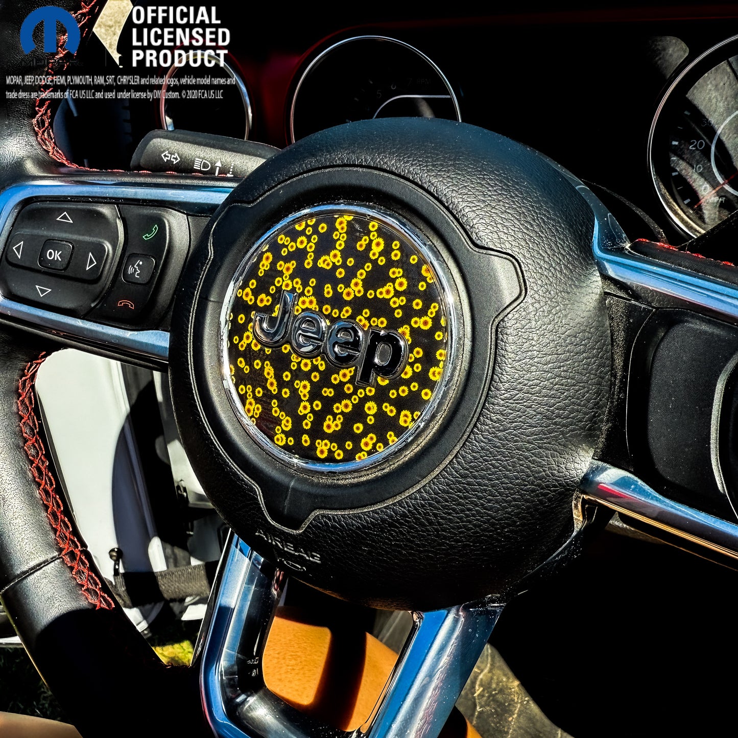 Jeep Wrangler JL Gladiator Steering Wheel Circle Yellow Sunflowers Vinyl Decal Sticker