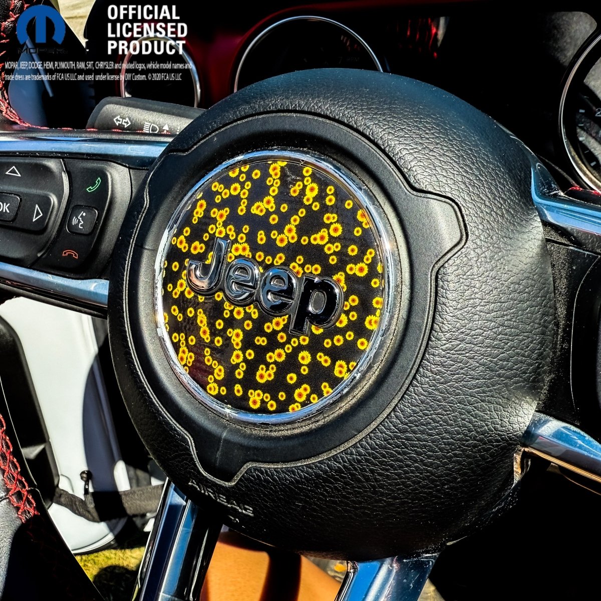 Jeep Wrangler JK Steering Wheel Circle Yellow Sunflowers Vinyl Decal Sticker 2007-2017 - Tiny Wrapz