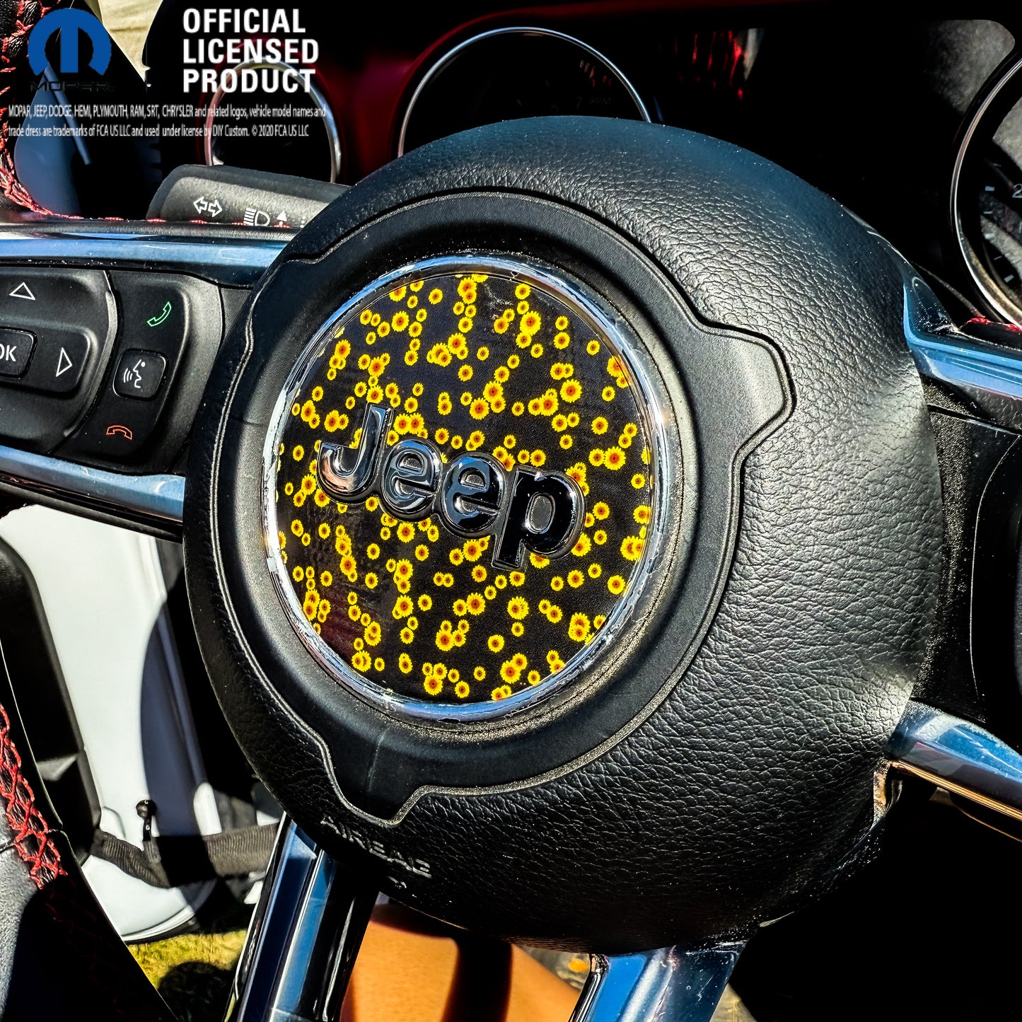 Jeep Wrangler JL Gladiator Steering Wheel Circle Yellow Sunflowers Vinyl Decal Sticker