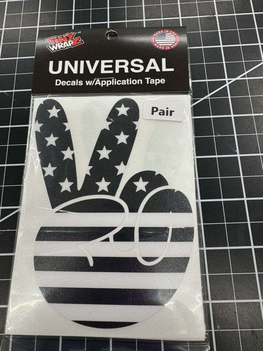 Black and White American Flat Peace Wave Left & Right Mirrors Vinyl Decals Fits All Jeeps - Tiny Wrapz
