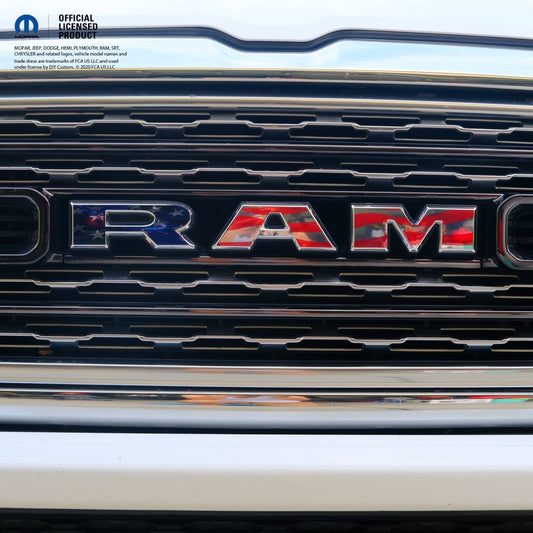 Chrome RAM Emblem Overlay Decals AMERICAN FLAG 2009 - 2026 - Tiny Wrapz