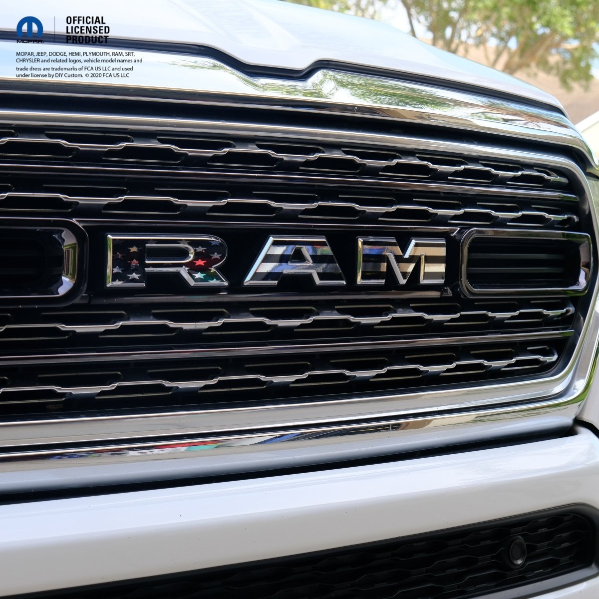 Chrome RAM Emblem Overlay Decals BLACK & WHITE AMERICAN FLAG - Tiny Wrapz