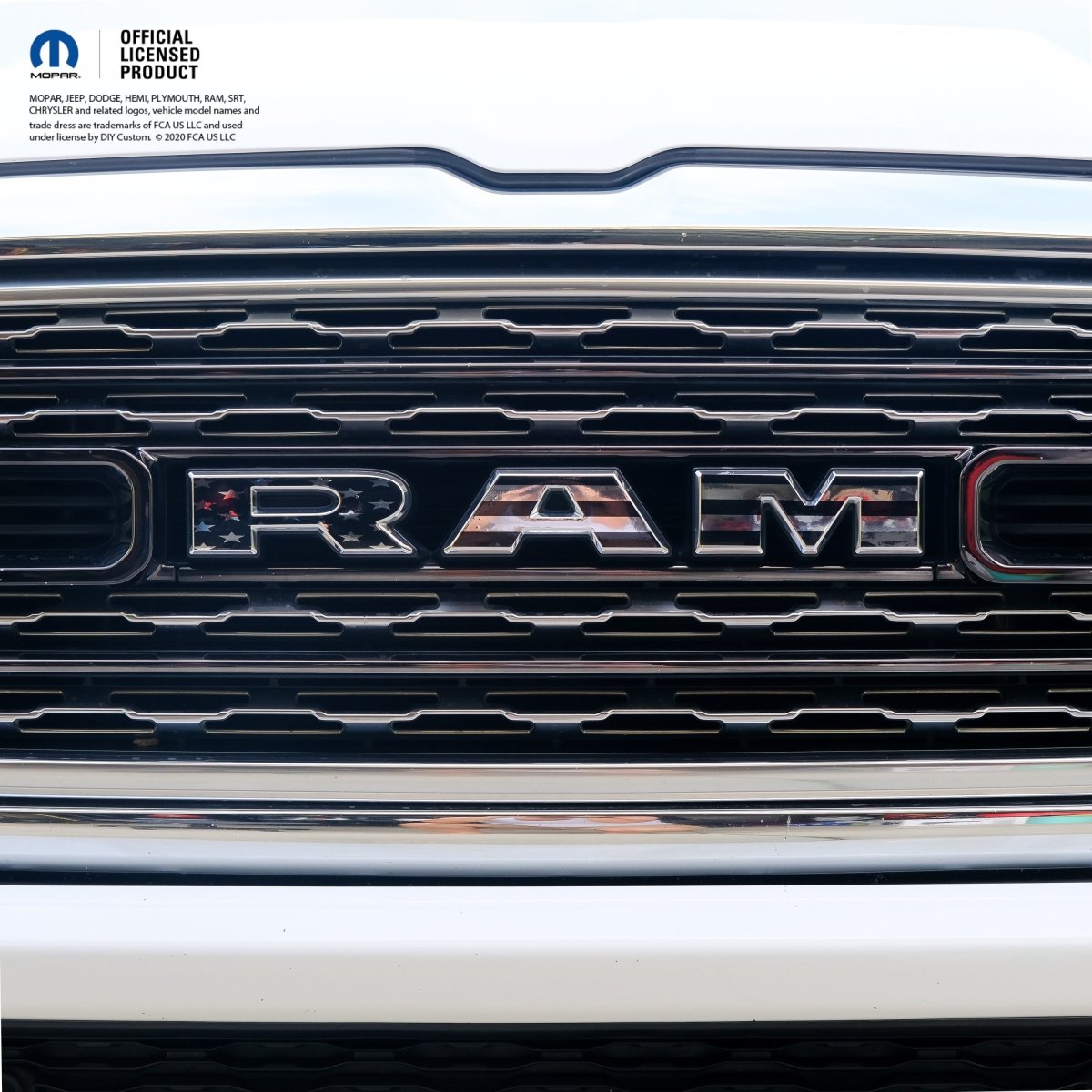 Chrome RAM Emblem Overlay Decals BLACK & WHITE AMERICAN FLAG - Tiny Wrapz
