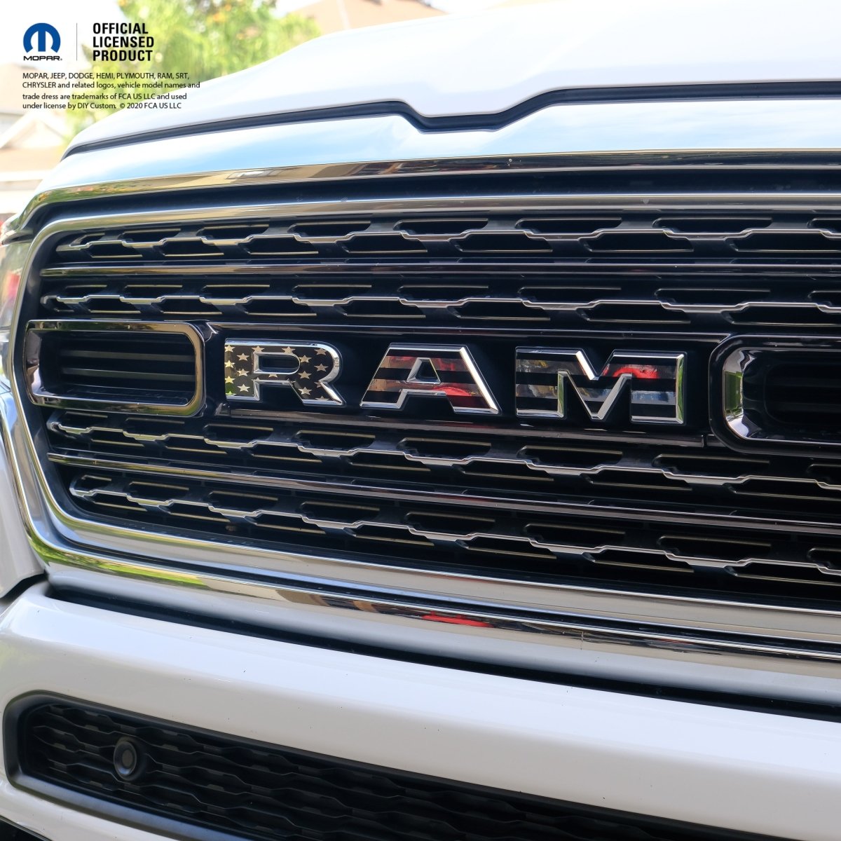 Chrome RAM Emblem Overlay Decals BLACK & WHITE AMERICAN FLAG - Tiny Wrapz