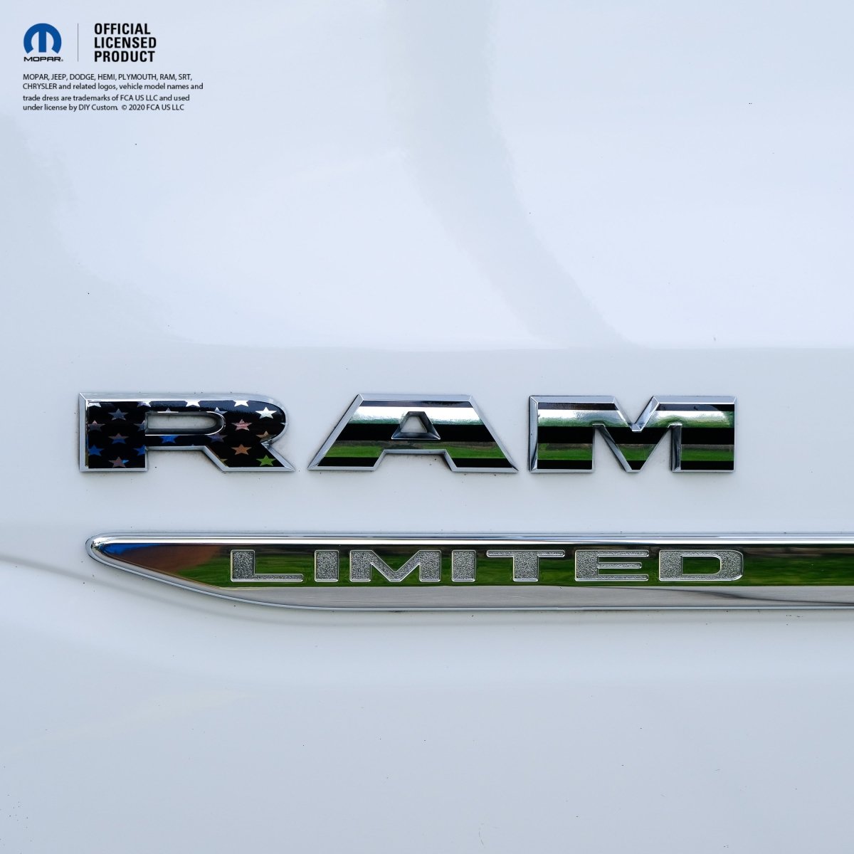 Chrome RAM Emblem Overlay Decals BLACK & WHITE AMERICAN FLAG - Tiny Wrapz