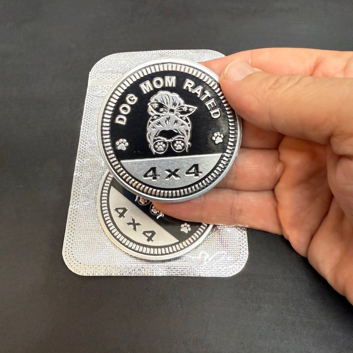 Dog Mom Rated 4x4 Metal Badge For Jeep Wrangler Door Fender - Tiny Wrapz