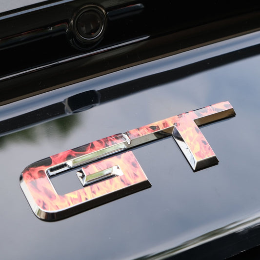 GT "Real Fire Flames" Rear Emblem Overlay Decal Fits 2015 - 2023 Mustang GT - Tiny Wrapz