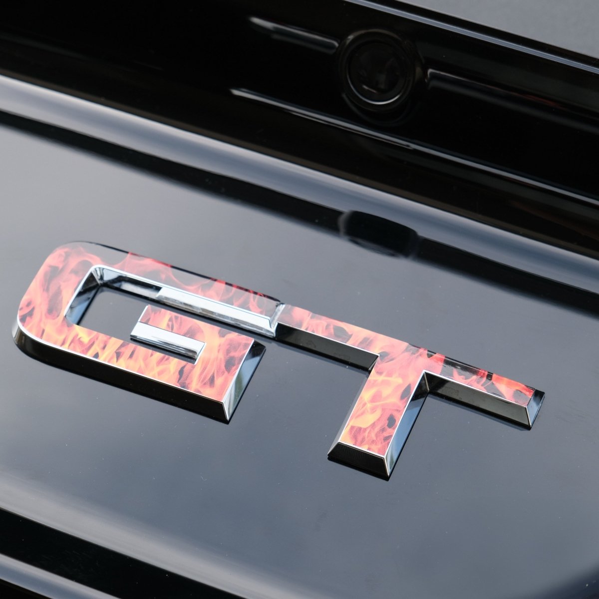 GT "Real Fire Flames" Rear Emblem Overlay Decal Fits 2015 - 2023 Mustang GT - Tiny Wrapz