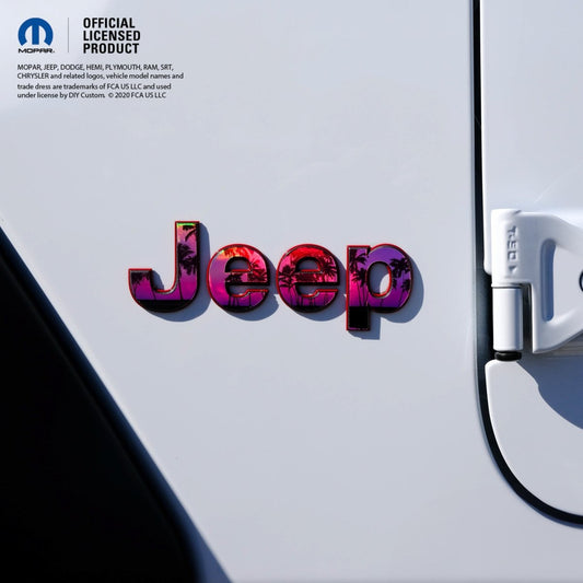 Holographic Jeep Emblem Overlay Decals - Pink Sunset - Tiny Wrapz