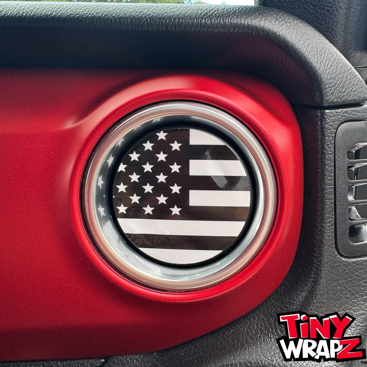 Jeep AC Vent "Black & White American Flag" 6 x Decals Fits 2011-2017 Wrangler JK, 2018-2026 Wrangler JL & Gladiator - Tiny Wrapz