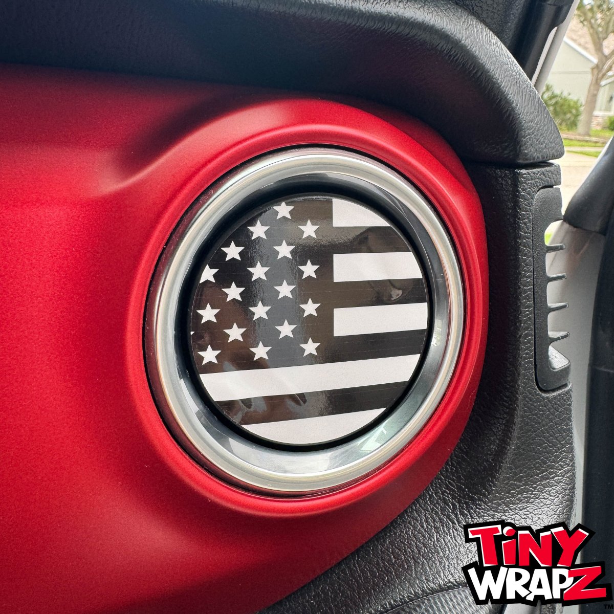 Jeep AC Vent "Black & White American Flag" 6 x Decals Fits 2011-2017 Wrangler JK, 2018-2026 Wrangler JL & Gladiator - Tiny Wrapz