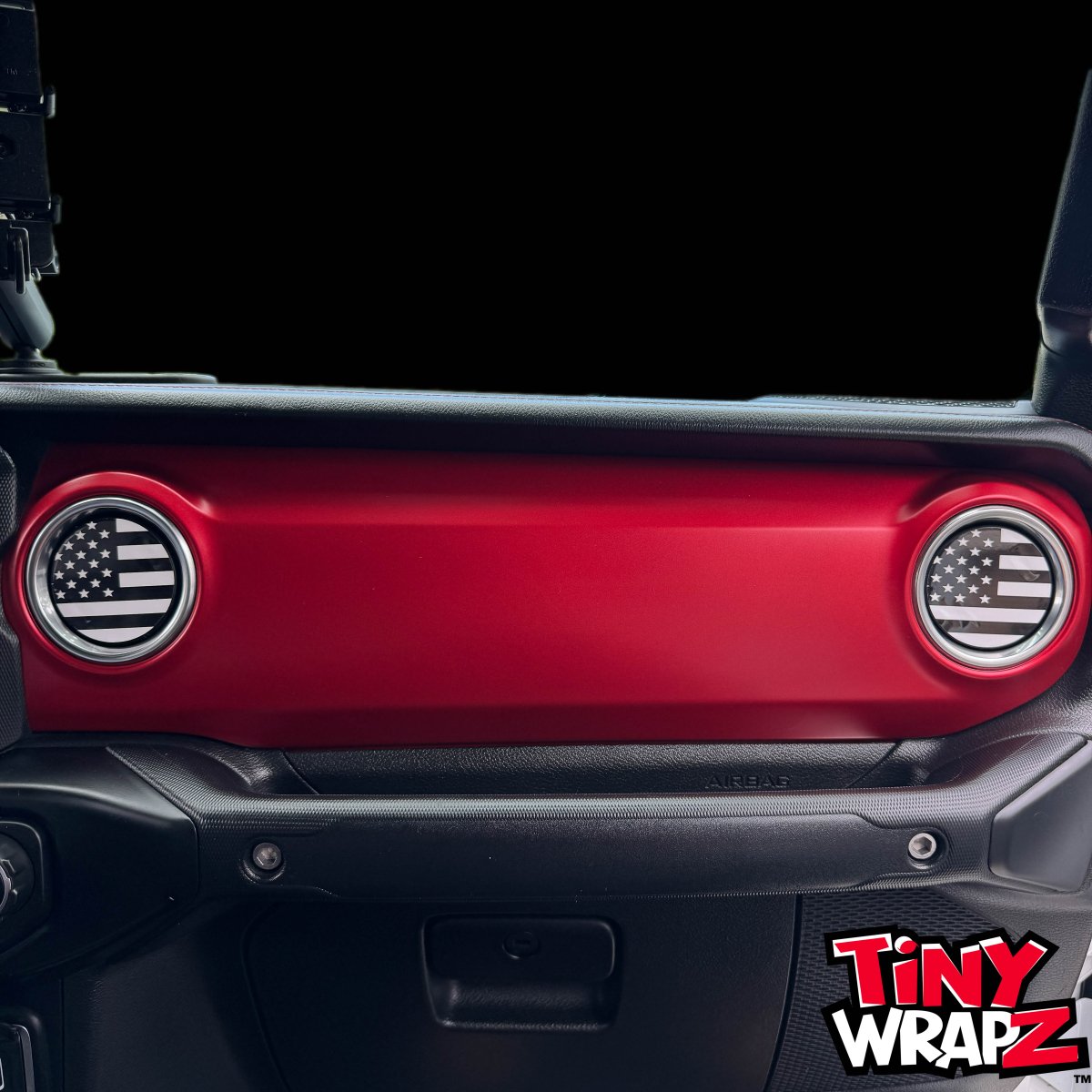 Jeep AC Vent "Black & White American Flag" 6 x Decals Fits 2011-2017 Wrangler JK, 2018-2026 Wrangler JL & Gladiator - Tiny Wrapz