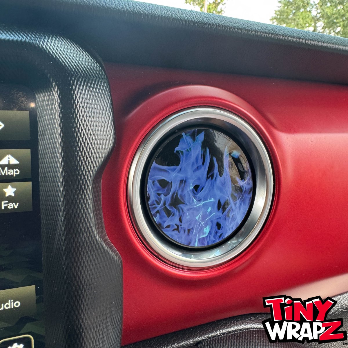 Jeep AC Vent Blue Flames 4 x Decals Fits 2011-2026 Wrangler JK Wrangler JL Gladiator - Tiny Wrapz