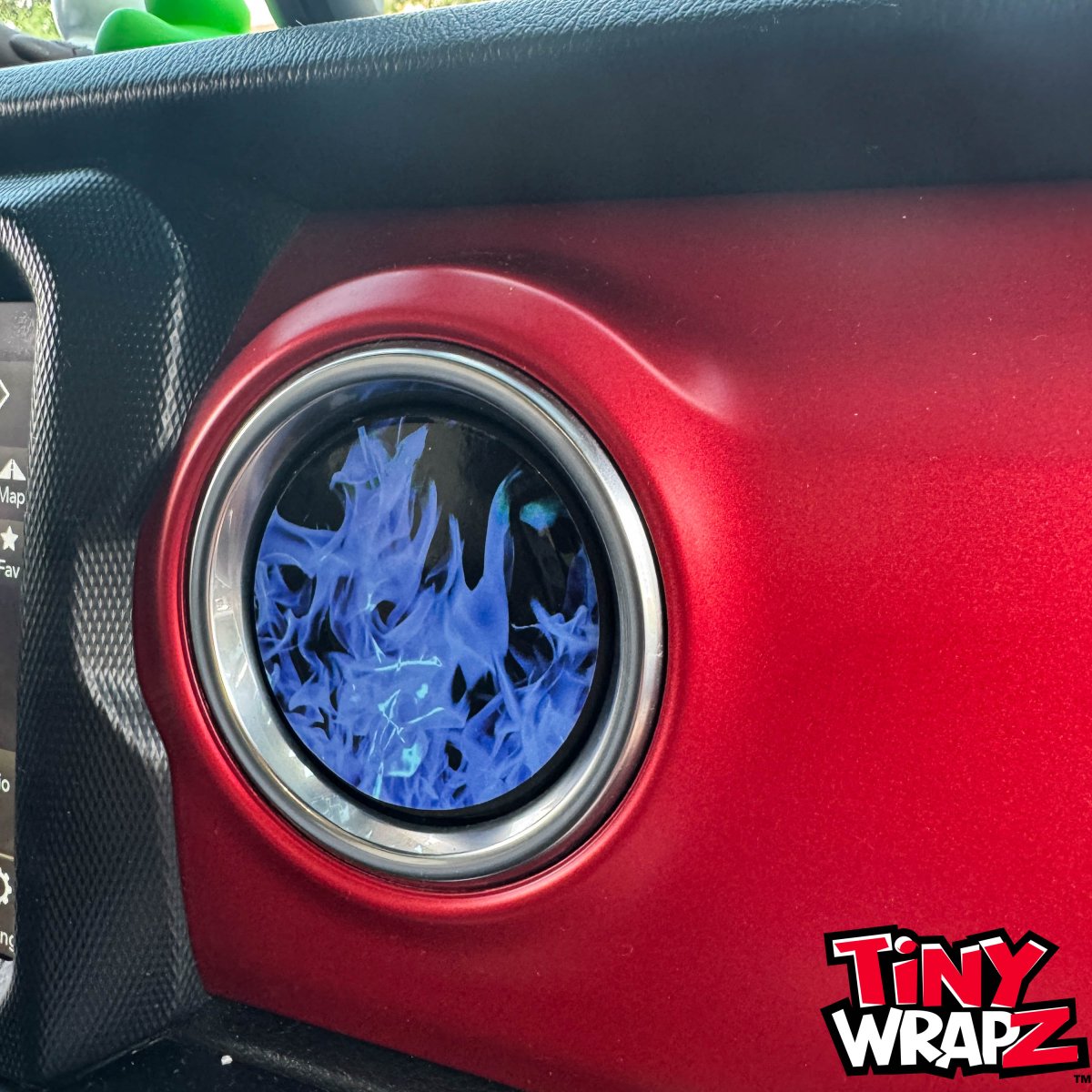 Jeep AC Vent Blue Flames 4 x Decals Fits 2011-2026 Wrangler JK Wrangler JL Gladiator - Tiny Wrapz