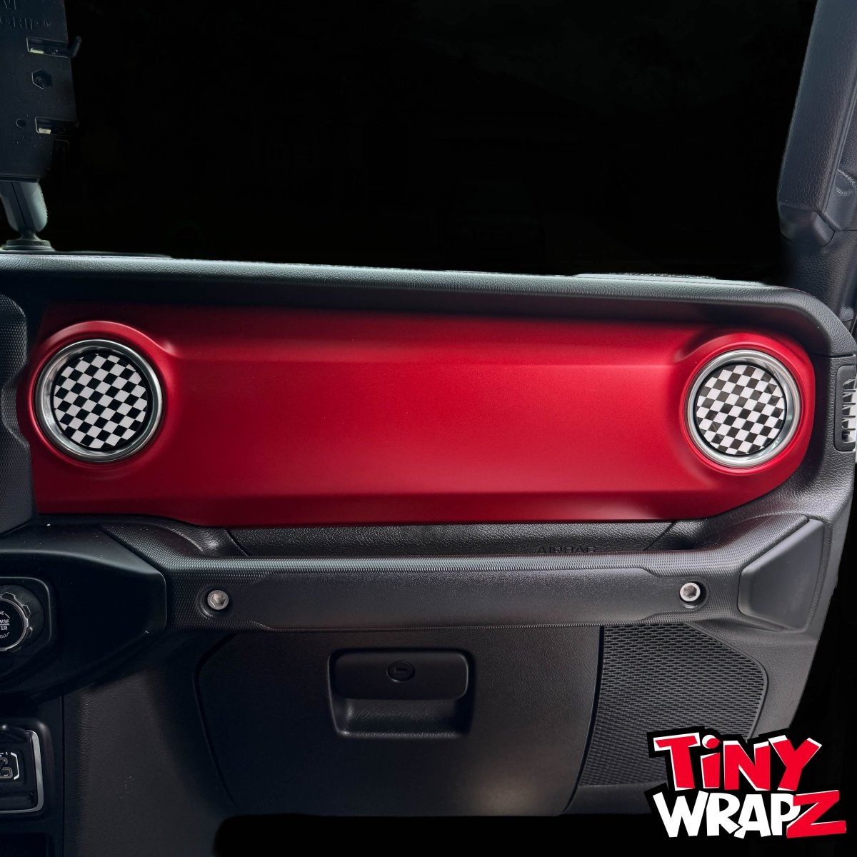 Jeep AC Vent Checkered Flag 4 x Decals Fits 2011-2026 Wrangler JK Wrangler JL Gladiator - Tiny Wrapz