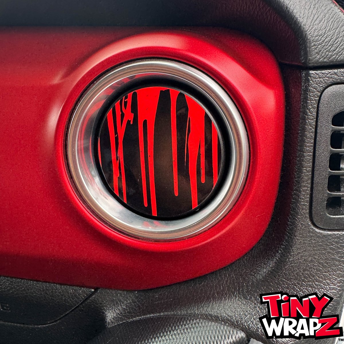 Jeep AC Vent "Dripping Red" 6 x Decals Fits 2011-2017 Wrangler JK, 2018-2026 Wrangler JL & Gladiator - Tiny Wrapz