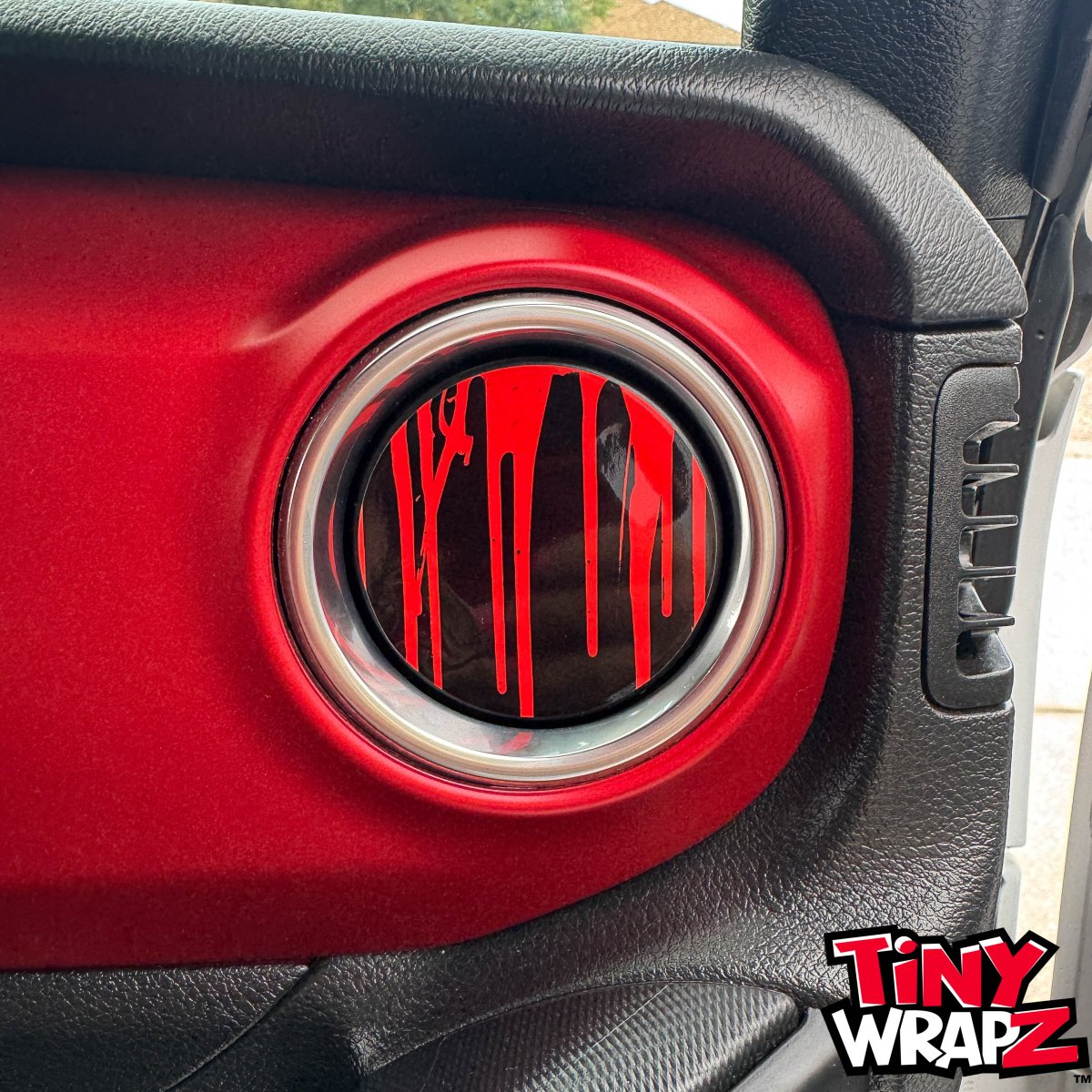 Jeep AC Vent "Dripping Red" 6 x Decals Fits 2011-2017 Wrangler JK, 2018-2026 Wrangler JL & Gladiator - Tiny Wrapz
