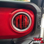 Jeep AC Vent "Dripping Red" 6 x Decals Fits 2011-2017 Wrangler JK, 2018-2026 Wrangler JL & Gladiator - Tiny Wrapz