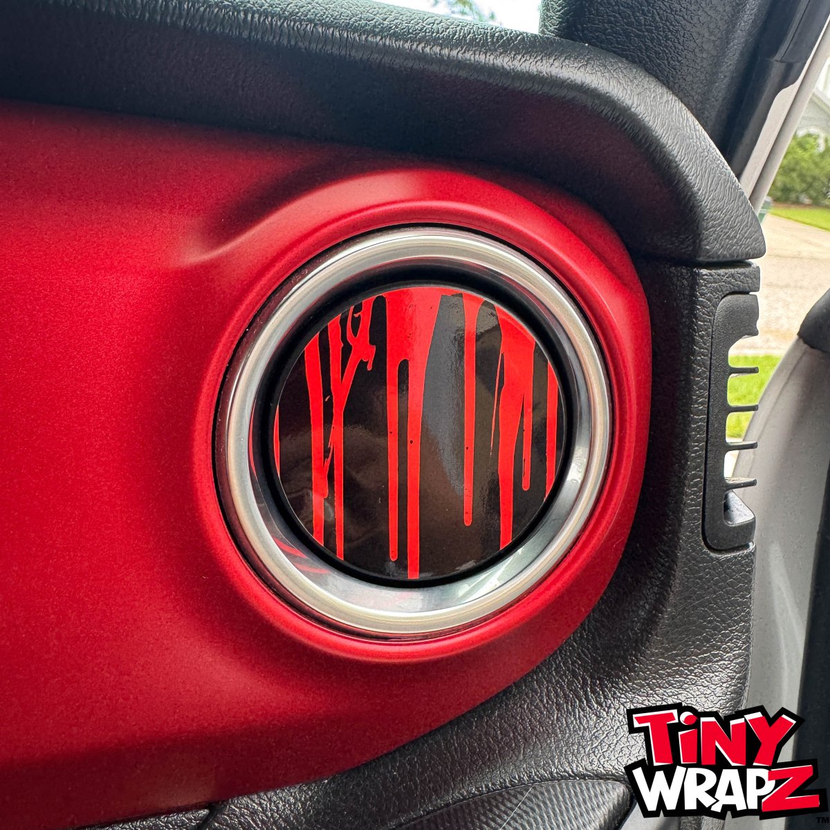 Jeep AC Vent "Dripping Red" 6 x Decals Fits 2011-2017 Wrangler JK, 2018-2026 Wrangler JL & Gladiator - Tiny Wrapz