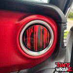 Jeep AC Vent "Dripping Red" 6 x Decals Fits 2011-2017 Wrangler JK, 2018-2026 Wrangler JL & Gladiator - Tiny Wrapz
