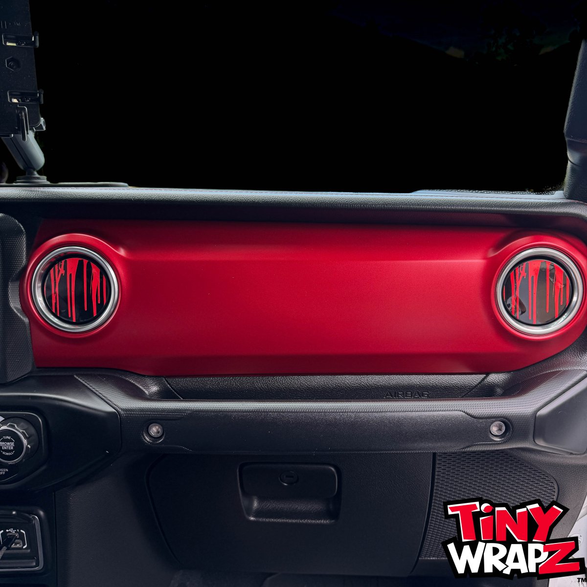 Jeep AC Vent "Dripping Red" 6 x Decals Fits 2011-2017 Wrangler JK, 2018-2026 Wrangler JL & Gladiator - Tiny Wrapz