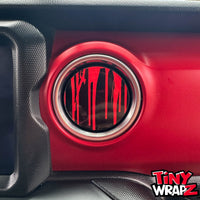 Jeep AC Vent "Dripping Red" 6 x Decals Fits 2011-2017 Wrangler JK, 2018-2026 Wrangler JL & Gladiator - Tiny Wrapz