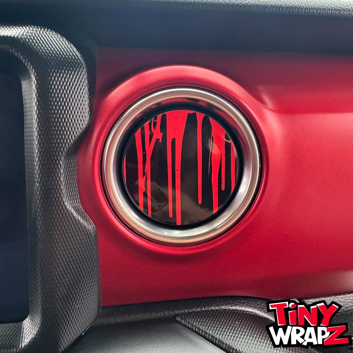 Jeep AC Vent "Dripping Red" 6 x Decals Fits 2011-2017 Wrangler JK, 2018-2026 Wrangler JL & Gladiator - Tiny Wrapz