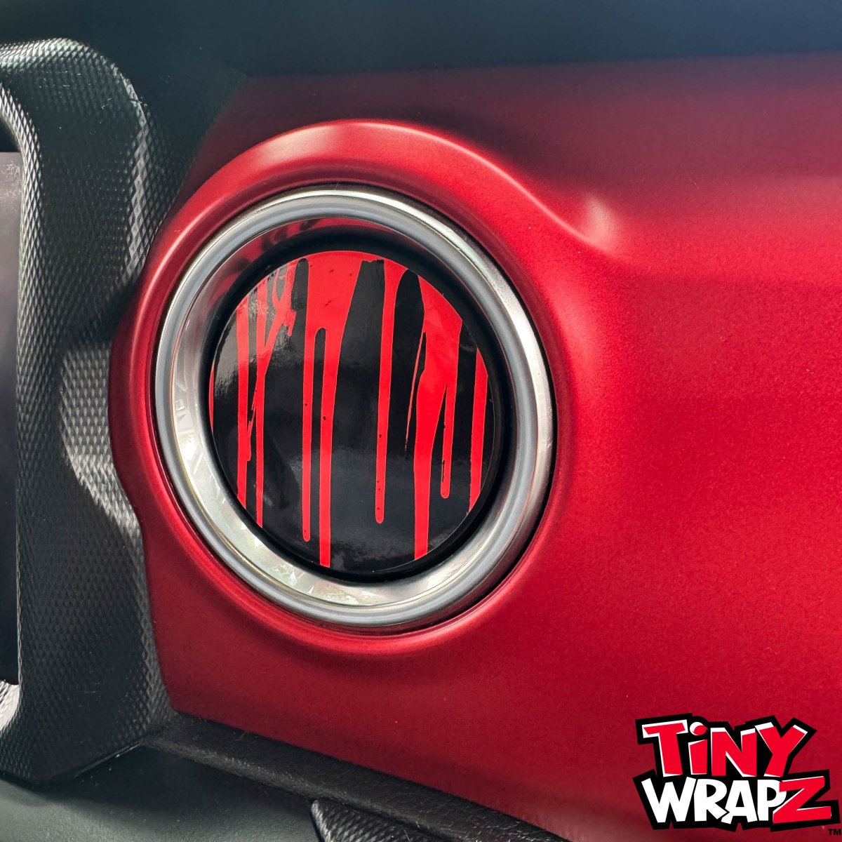 Jeep AC Vent "Dripping Red" 6 x Decals Fits 2011-2017 Wrangler JK, 2018-2026 Wrangler JL & Gladiator - Tiny Wrapz