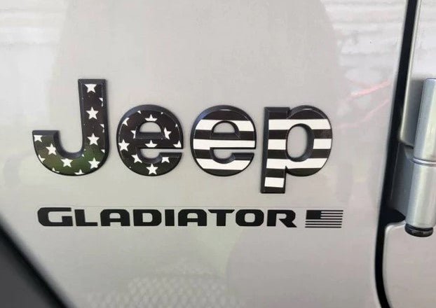 Jeep Emblem Overlay Decals - Basic Black & White American Flag - Tiny Wrapz