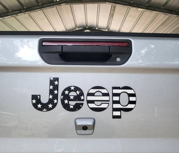 Jeep Emblem Overlay Decals - Basic Black & White American Flag - Tiny Wrapz