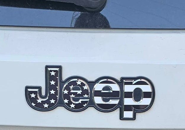 Jeep Emblem Overlay Decals - Basic Black & White American Flag - Tiny Wrapz
