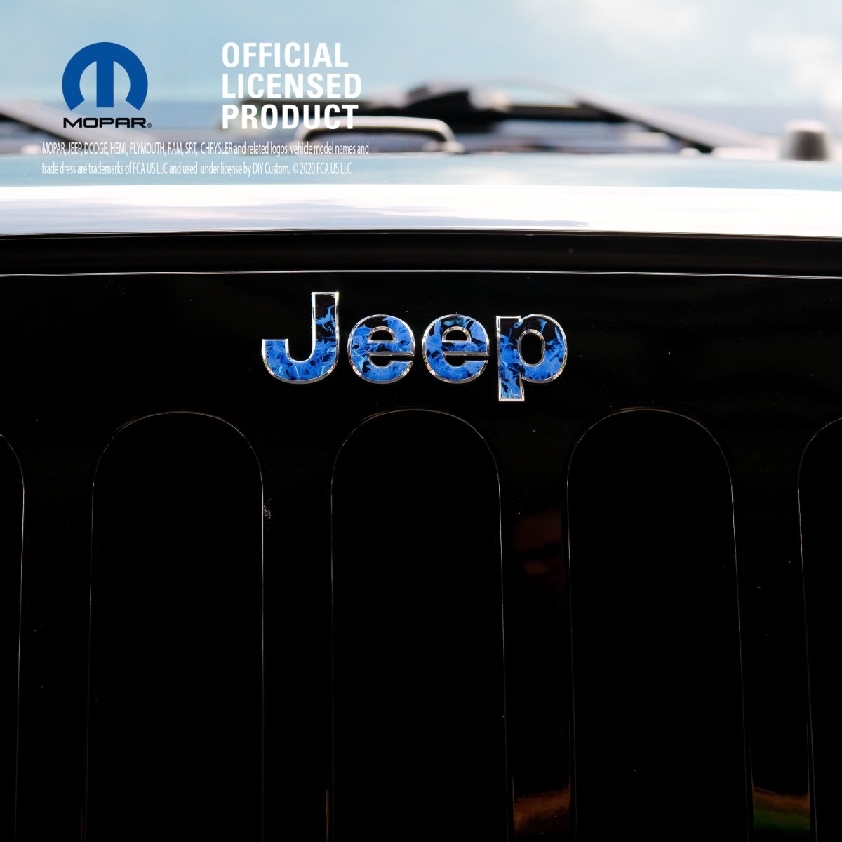 Jeep Emblem Overlay Decals - Blue Flames - Tiny Wrapz